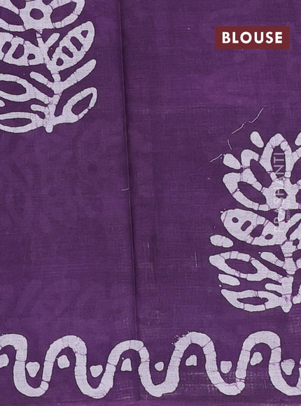 Batik cotton saree teal green and violet with batik butta prints and batik printed border