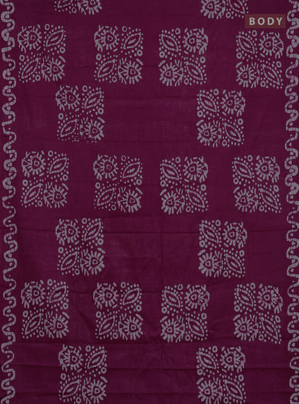 Batik cotton saree magenta pink and bottle green with batik butta prints and batik printed border