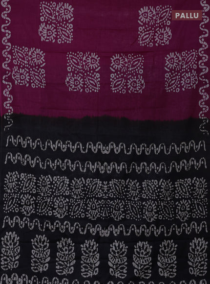 Batik cotton saree magenta pink and bottle green with batik butta prints and batik printed border