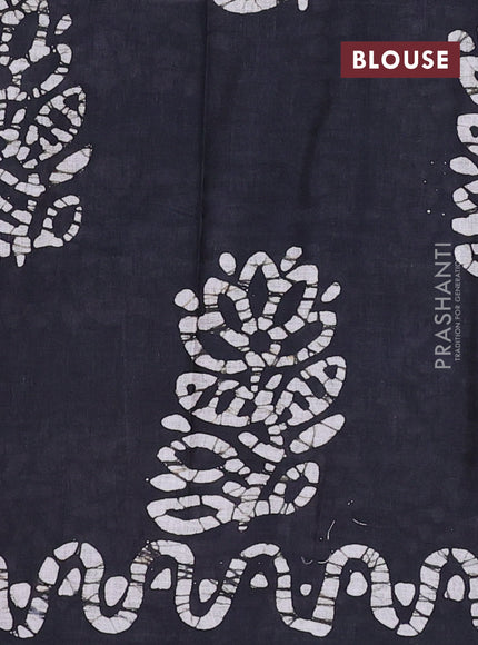 Batik cotton saree magenta pink and bottle green with batik butta prints and batik printed border