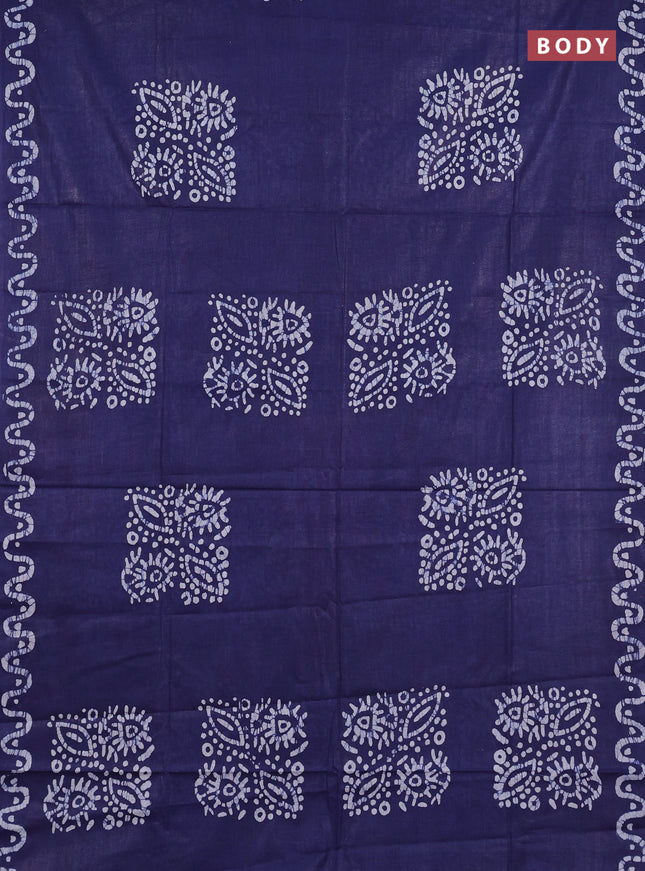 Batik cotton saree blue and maroon with batik butta prints and batik printed border