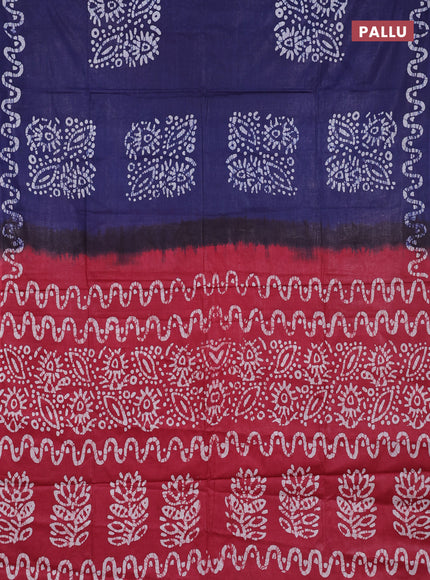 Batik cotton saree blue and maroon with batik butta prints and batik printed border