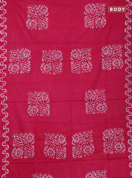 Batik cotton saree pink and deep magenta pink with batik butta prints and batik printed border