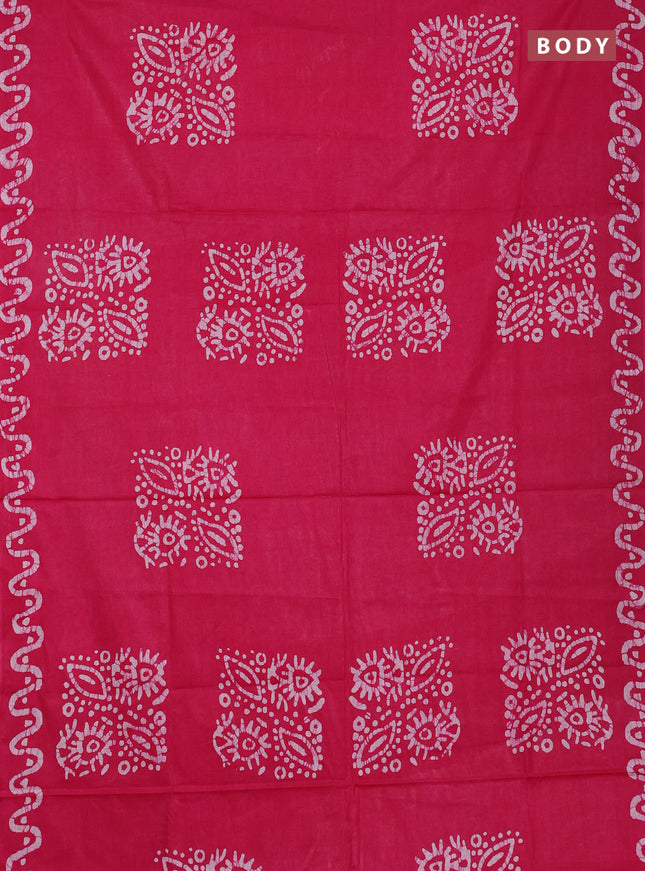 Batik cotton saree pink and deep magenta pink with batik butta prints and batik printed border
