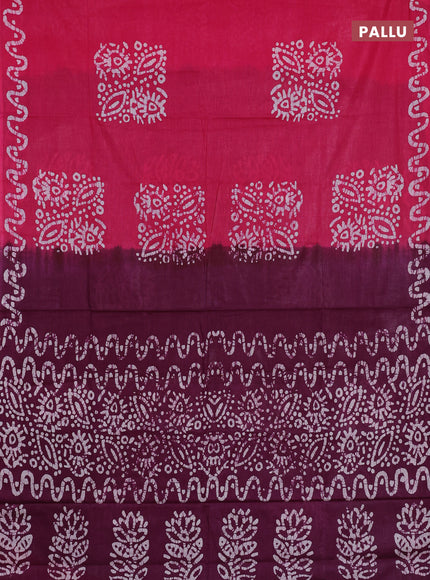Batik cotton saree pink and deep magenta pink with batik butta prints and batik printed border