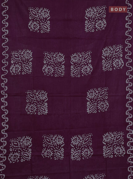 Batik cotton saree deep wine shade and navy blue with batik butta prints and batik printed border