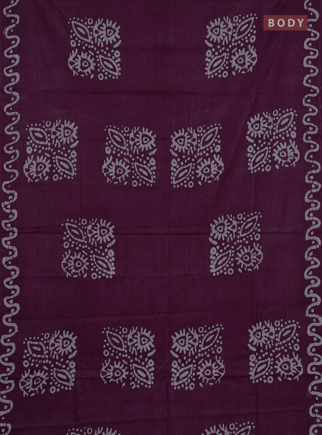 Batik cotton saree deep wine shade and navy blue with batik butta prints and batik printed border