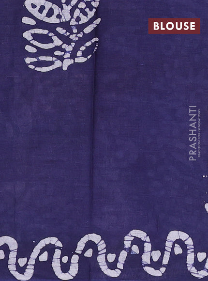 Batik cotton saree deep wine shade and navy blue with batik butta prints and batik printed border