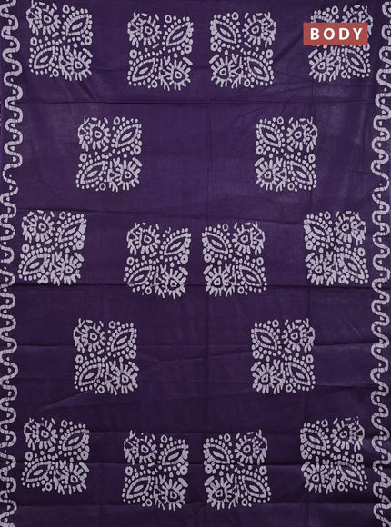 Batik cotton saree violet and green with batik butta prints and batik printed border