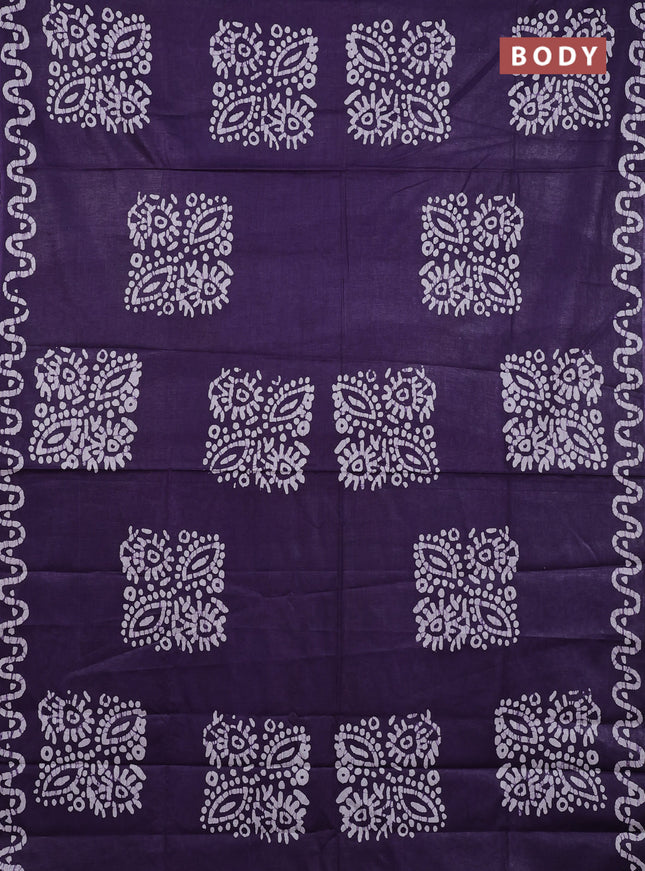 Batik cotton saree violet and green with batik butta prints and batik printed border