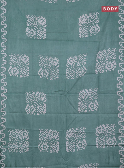 Batik cotton saree greyish green with batik butta prints and batik printed border