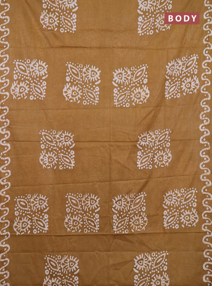 Batik cotton saree mustard green and magenta pink with batik butta prints and batik printed border