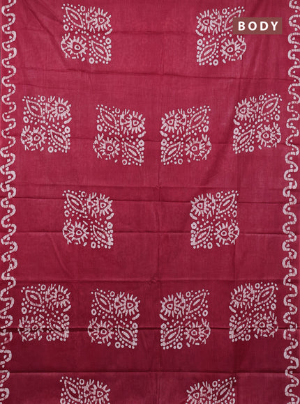 Batik cotton saree pastel maroon and violet with batik butta prints and batik printed border