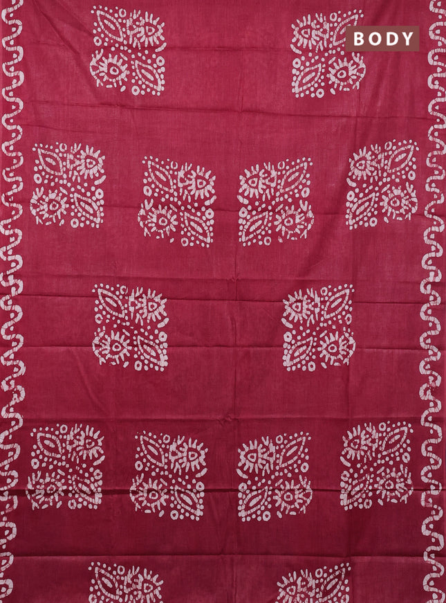 Batik cotton saree pastel maroon and violet with batik butta prints and batik printed border