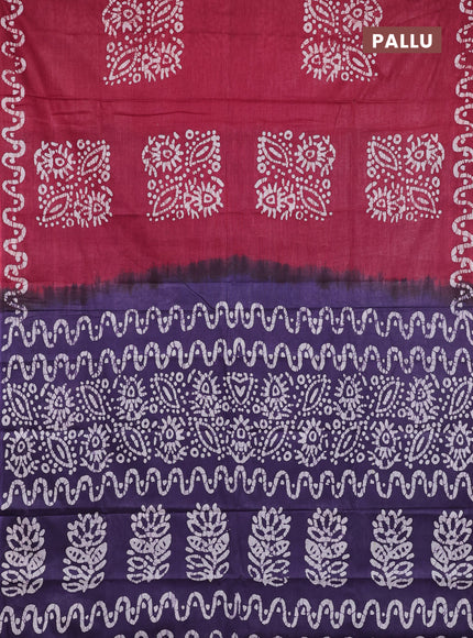 Batik cotton saree pastel maroon and violet with batik butta prints and batik printed border