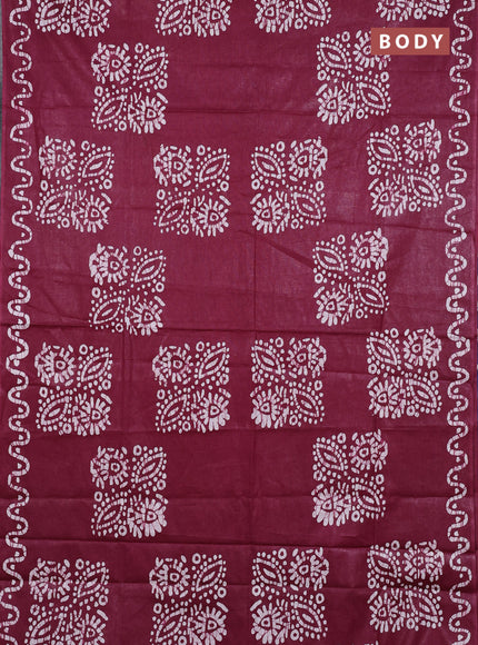 Batik cotton saree wine shade and navy blue with batik butta prints and batik printed border