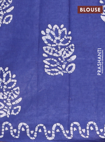 Batik cotton saree wine shade and navy blue with batik butta prints and batik printed border