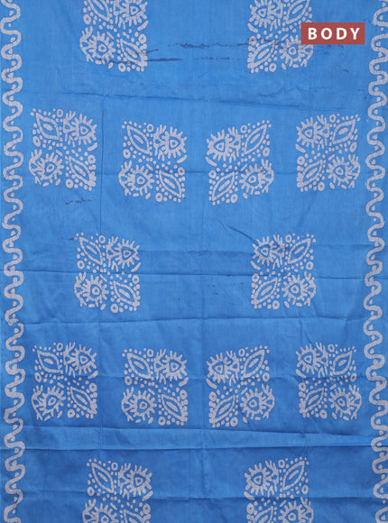 Batik cotton saree blue and black with batik butta prints and batik printed border