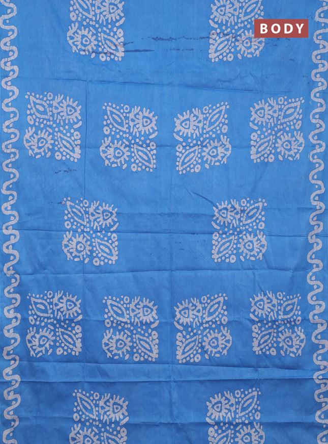 Batik cotton saree blue and black with batik butta prints and batik printed border
