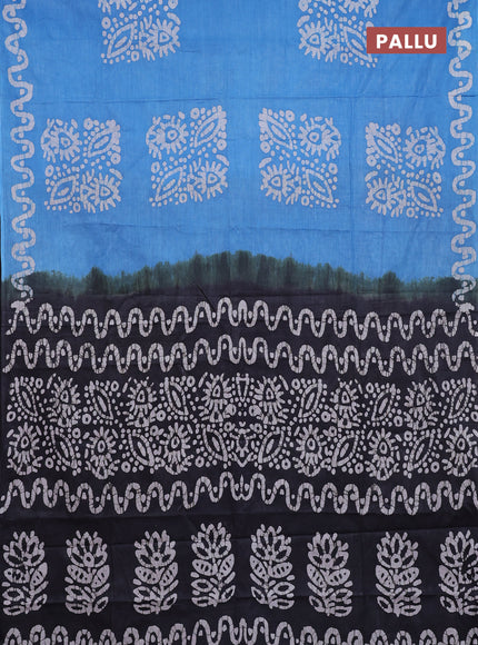 Batik cotton saree blue and black with batik butta prints and batik printed border