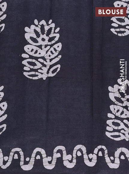 Batik cotton saree blue and black with batik butta prints and batik printed border