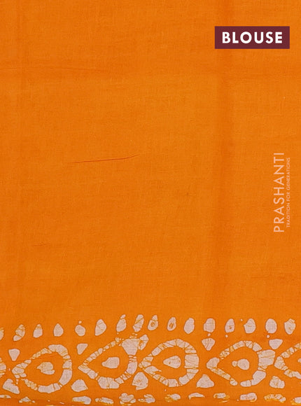 Batik cotton saree mango yellow with allover prints and batik printed border