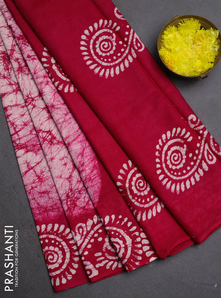 Batik cotton saree pink with allover prints and batik printed border