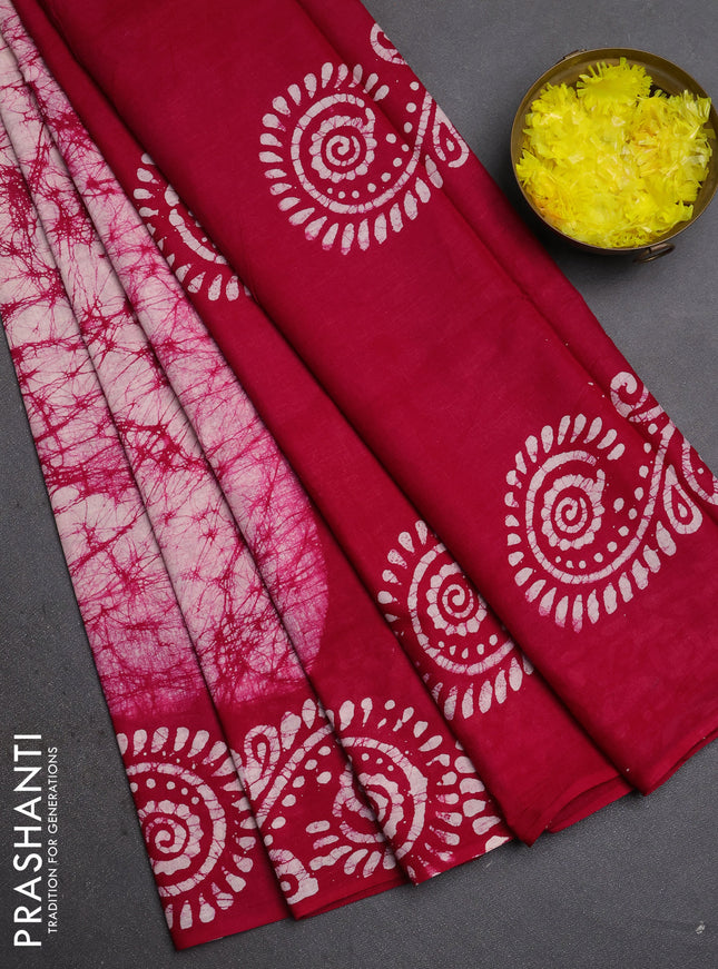 Batik cotton saree pink with allover prints and batik printed border