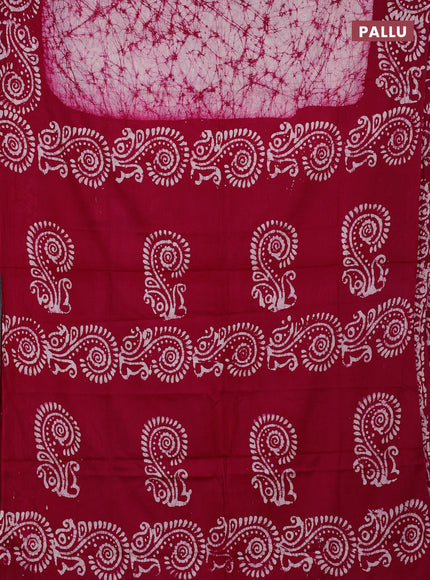 Batik cotton saree pink with allover prints and batik printed border