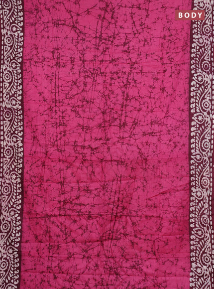 Batik cotton saree pink and wine shade with allover prints and batik printed border