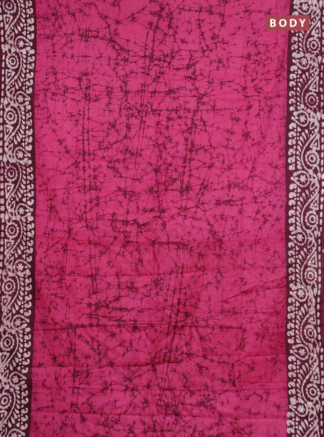 Batik cotton saree pink and wine shade with allover prints and batik printed border