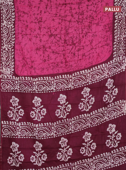 Batik cotton saree pink and wine shade with allover prints and batik printed border