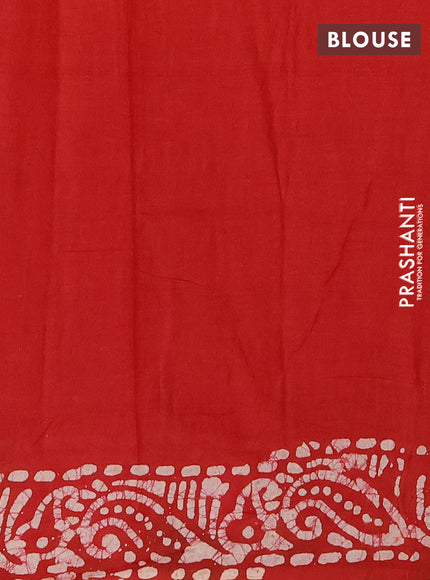 Batik cotton saree mango yellow and red with allover prints and batik printed border