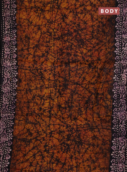Batik cotton saree dark mustard and deep wine with allover prints and batik printed border