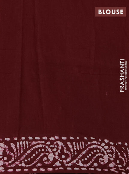 Batik cotton saree dark mustard and deep maroon with allover prints and batik printed border
