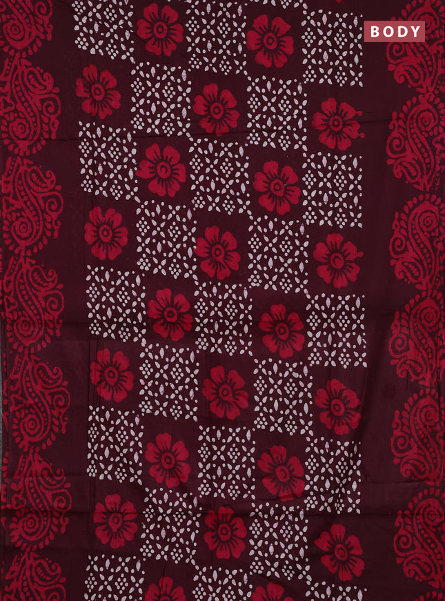 Batik cotton saree deep wine shade with allover prints and batik printed border