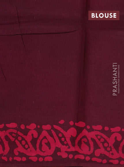 Batik cotton saree deep wine shade with allover prints and batik printed border