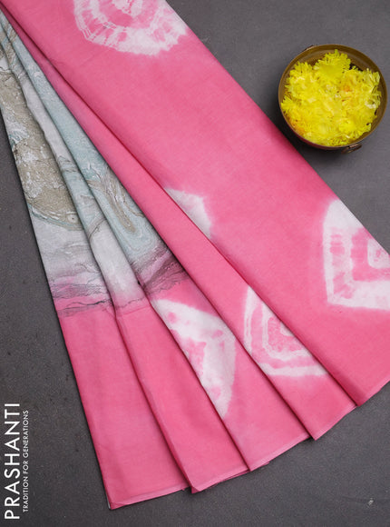 Batik cotton saree multi colour and pink with allover prints and batik printed border