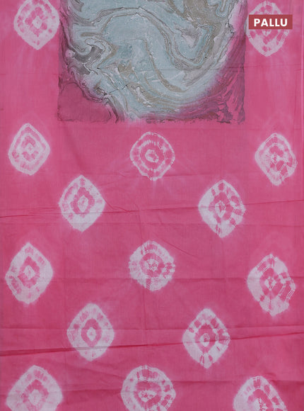 Batik cotton saree multi colour and pink with allover prints and batik printed border