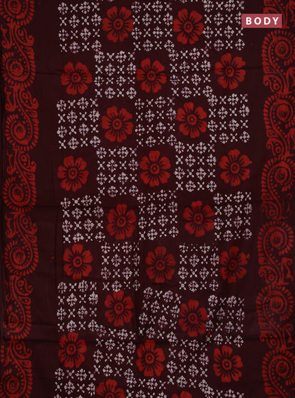 Batik cotton saree deep wine shade with allover prints and batik printed border