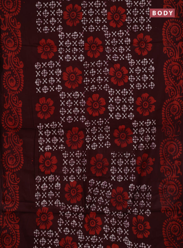 Batik cotton saree deep wine shade with allover prints and batik printed border