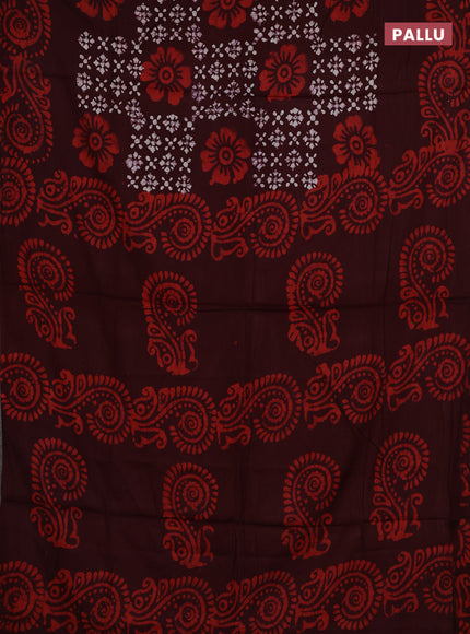 Batik cotton saree deep wine shade with allover prints and batik printed border