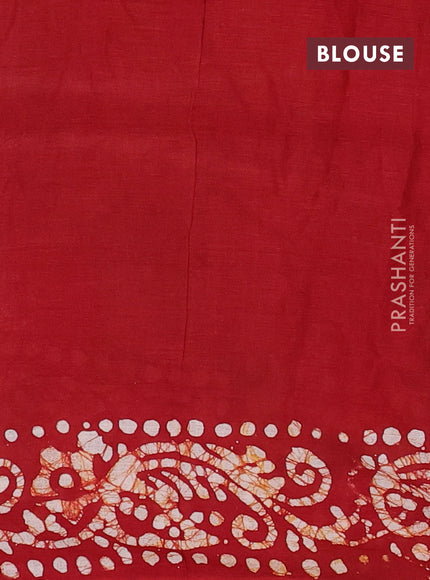 Batik cotton saree mustard yellow and red with allover prints and batik printed border