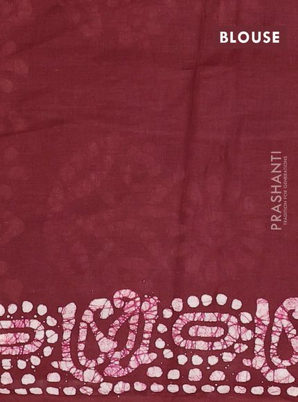 Batik cotton saree mango yellow and deep maroon with allover prints and batik printed border