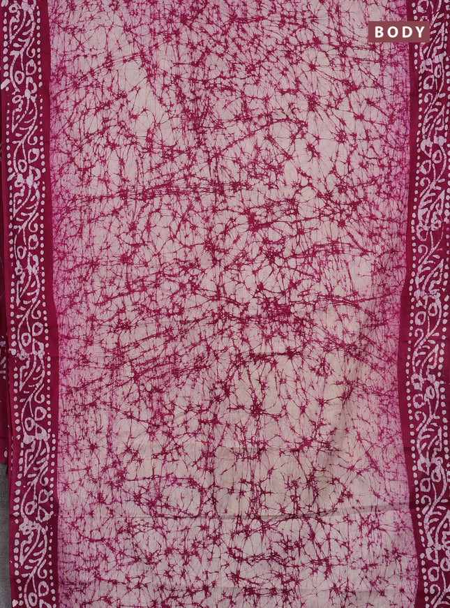 Batik cotton saree beige and pink with allover prints and batik printed border