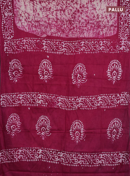 Batik cotton saree beige and pink with allover prints and batik printed border