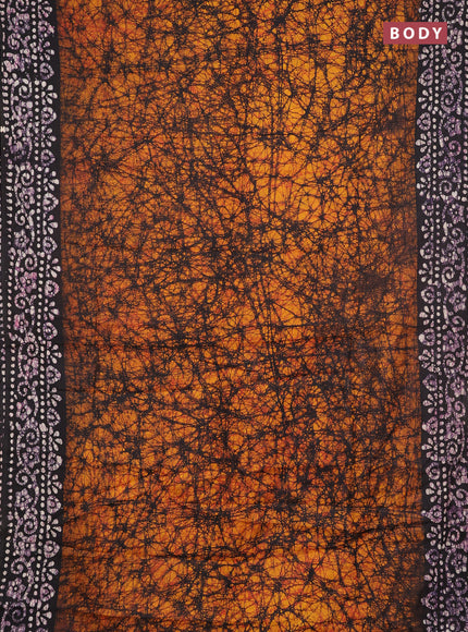 Batik cotton saree dark mustard and wine shade with allover prints and batik printed border