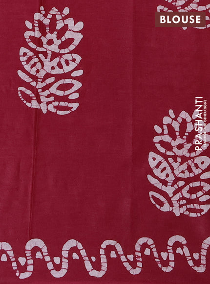 Batik cotton saree mustard green and magenta pink with allover prints and batik printed border