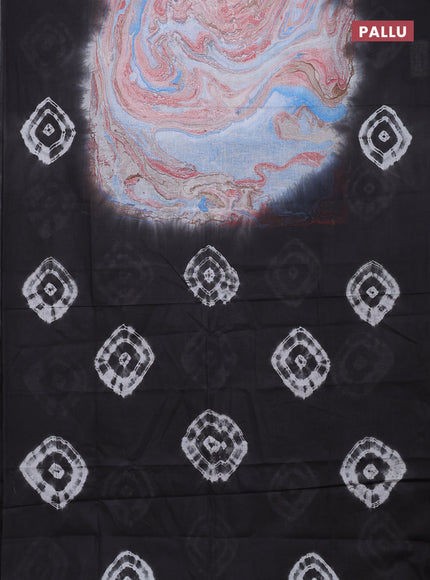 Batik cotton saree multi colour and black with allover prints and batik printed border