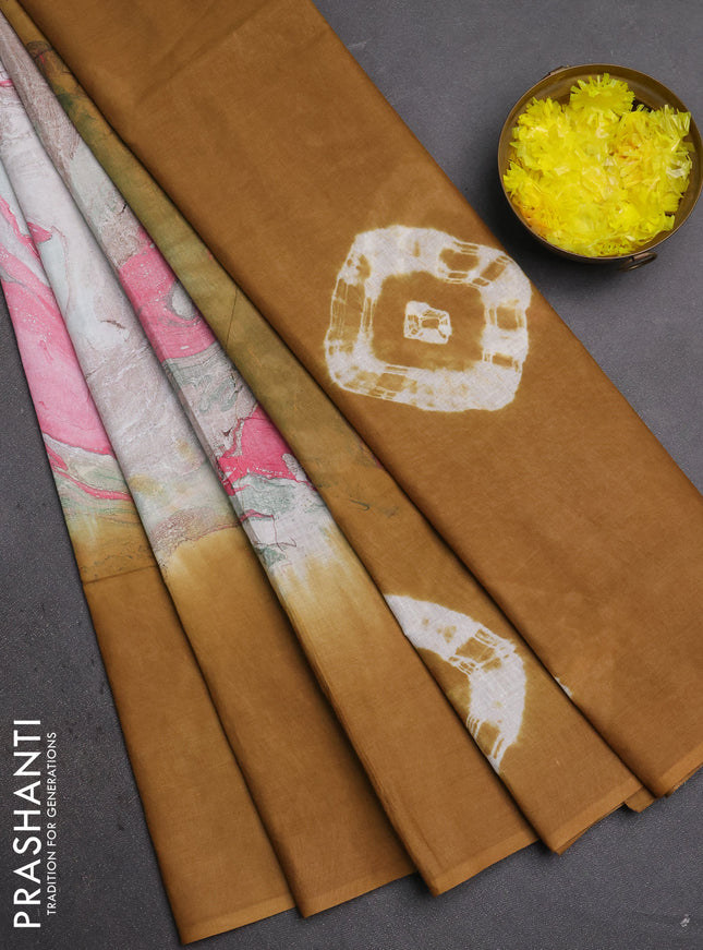 Batik cotton saree multi colour and sandal with allover prints and batik printed border